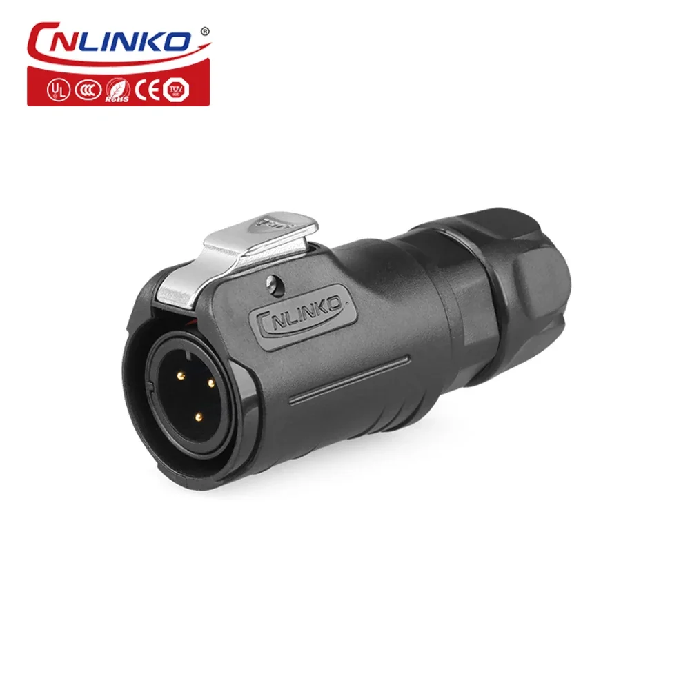 CNLINKO LP12 series circular electrical wire brass plastic cable connector 3 pin assembly M12 connector