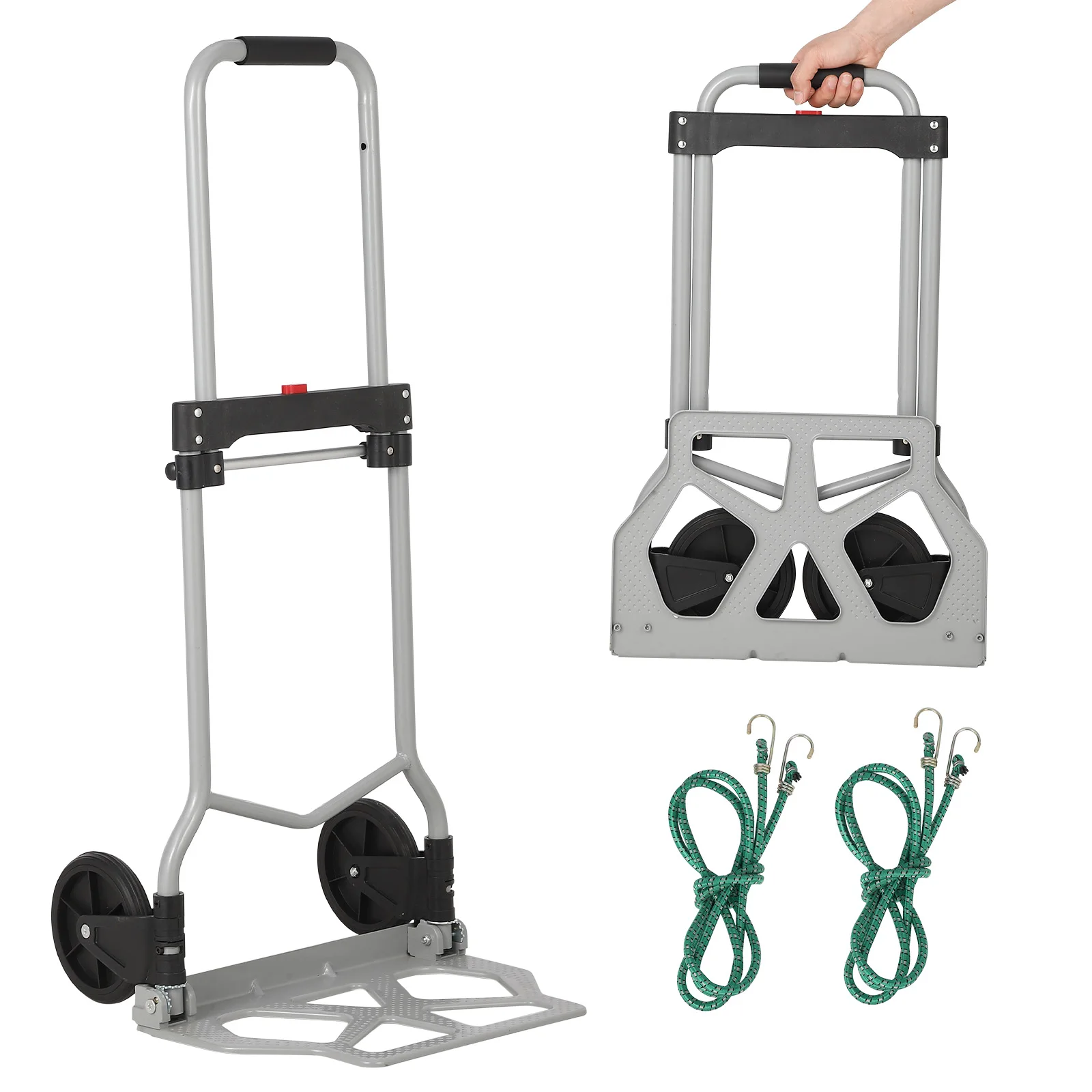 Folding Hand Truck, 165 lbs Capacity Portable Foldable Dolly Cart Heavy Duty Utility Cart Hand Cart with Bungee Cord Telescoping