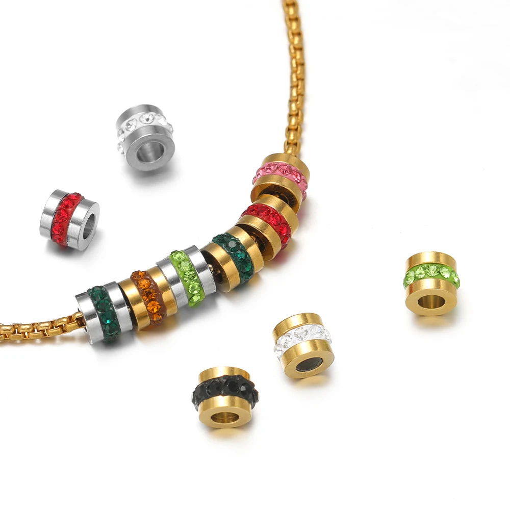 10Pcs/Lot Stainless Steel Rhinestone Beads Loose Spacer Beads for DIY Handmade Jewelry Making Bracelet Necklace Crafts Supplies - Image 3