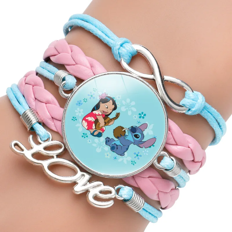 Disney Anime Figure Lilo & Stitch Bracelet Cartoon Pendant Stitch Model Glass Wristband Girls Accessories Gift Kid Christmas Toy