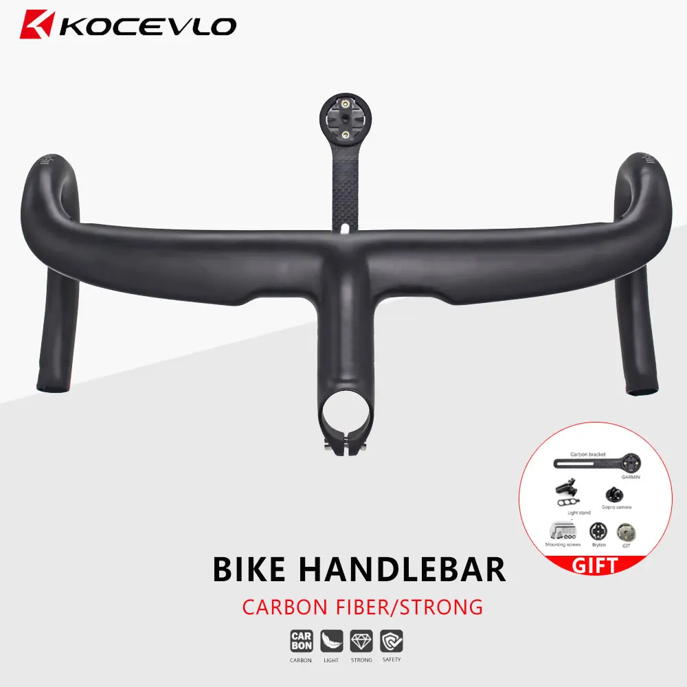 

KOCEVLO Black Matte Full Carbon Fiber Integrated Road Bicycle Handlebar Bike Handle Bent bars with stem 400/420/440mm