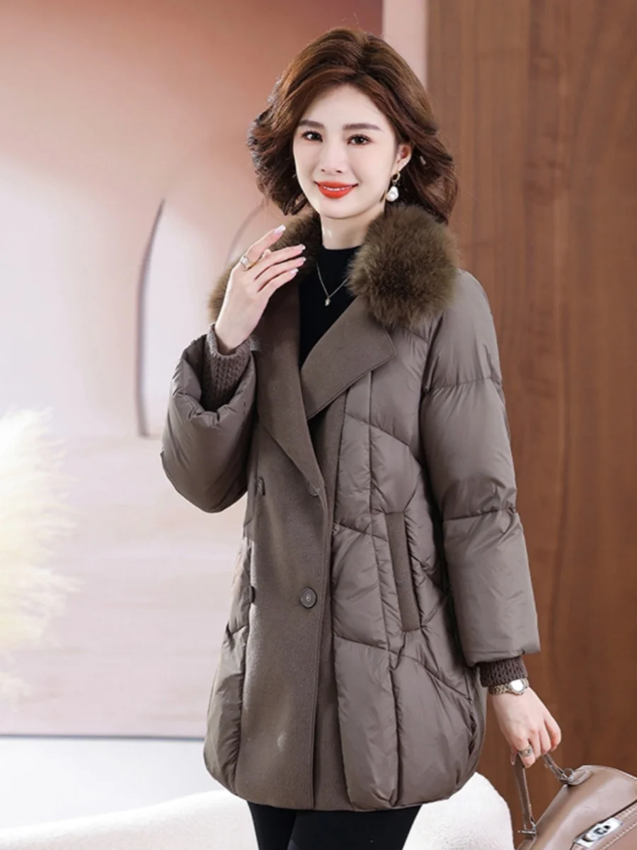 

High-End White Du down Jaet Young Mom Winter New Sle Splicing Cotton Coat Fem Faionable Collar Memory Fabric Commu...
