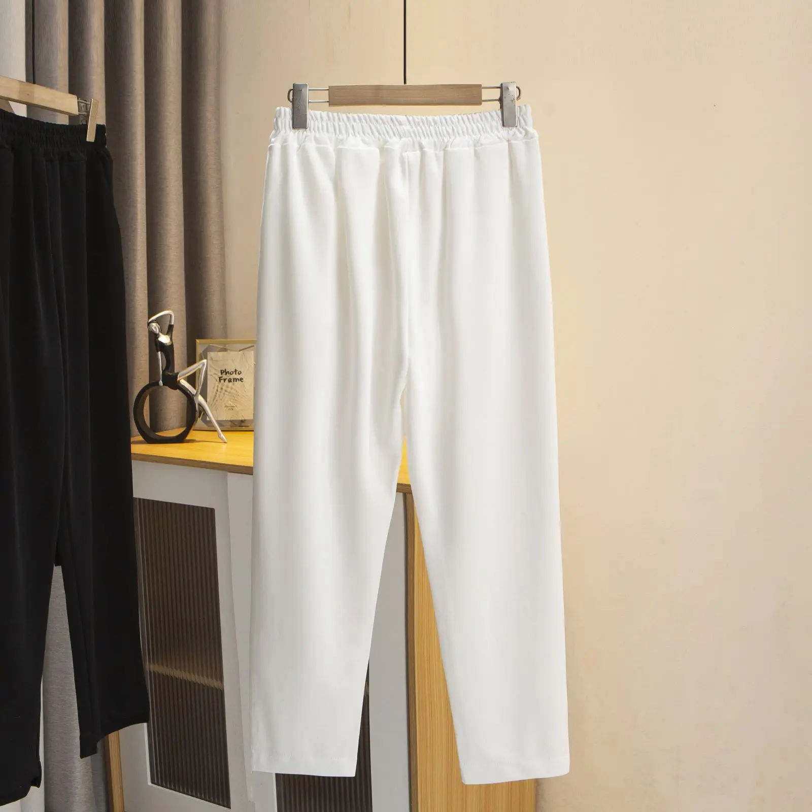 2023 Autumn Clothes Women Plus Size Cigarette Pants Loose Elastic Waist Casual Simple Solid Color Ankle Style Bottoms