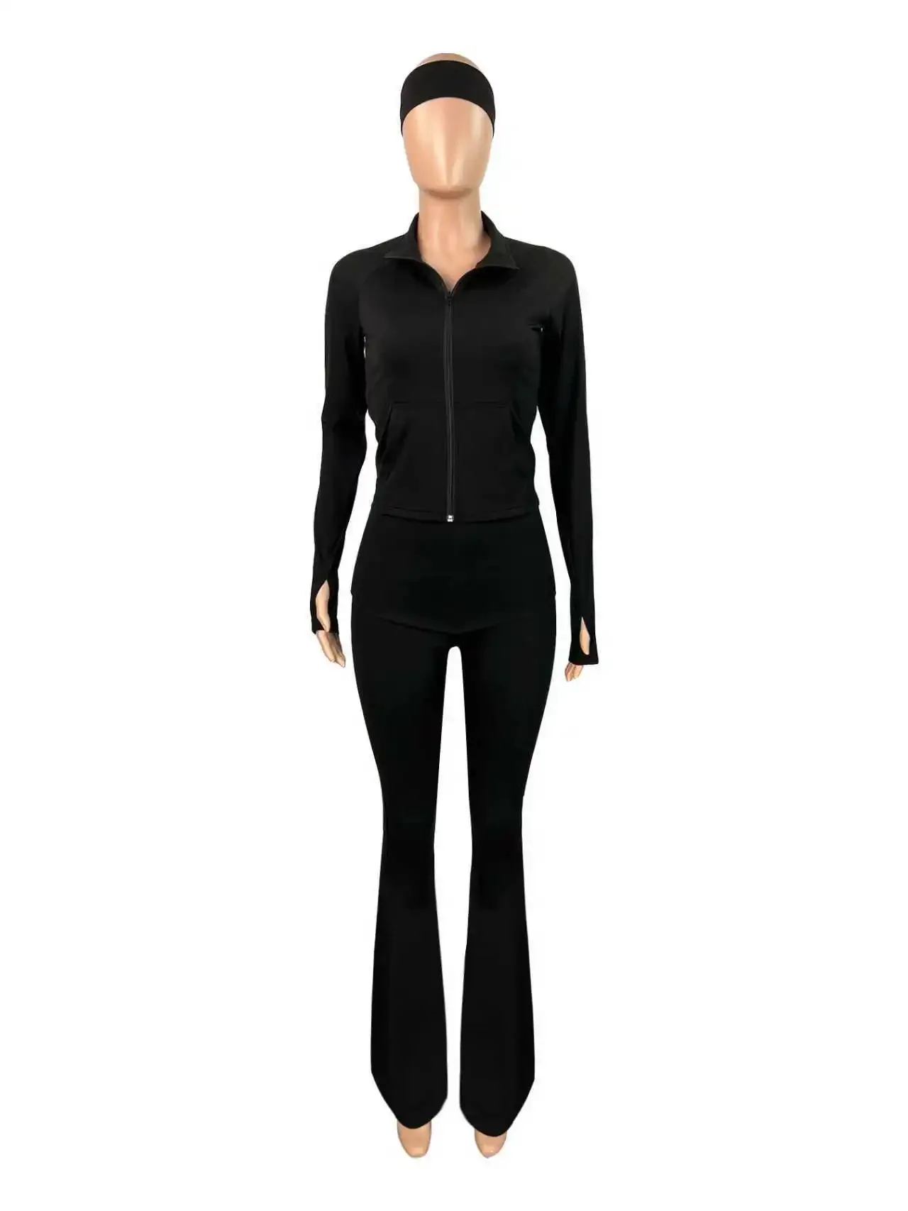 Set da donna Giacca a maniche lunghe Top + Foulard + Tailleur pantalone 2025 Tuta sportiva attiva autunnale Due abiti da 3 pezzi