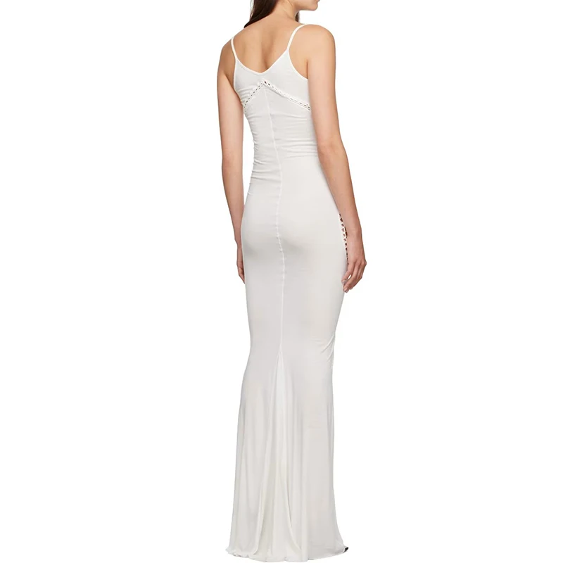 Abito lungo da donna elegante con arricciatura solida abito lungo elasticizzato senza maniche modellante per il corpo Vestidos da strada conciso