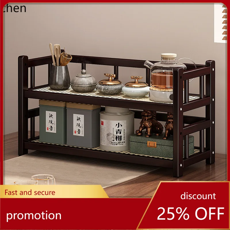 

HT Desktop Small Bogu Rack Tea Cup Tea Set Storage New Chinese Tea Storage Rack Non-Solid Wood Zisha Teapot Display Rack