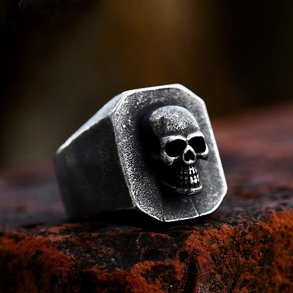 Eenvoudige Zwarte Retro Gothic Skull Ring Voor Mannen Fashion Rvs Punk Schedel Biker Ring Unieke Sieraden Geschenken Dropshipping