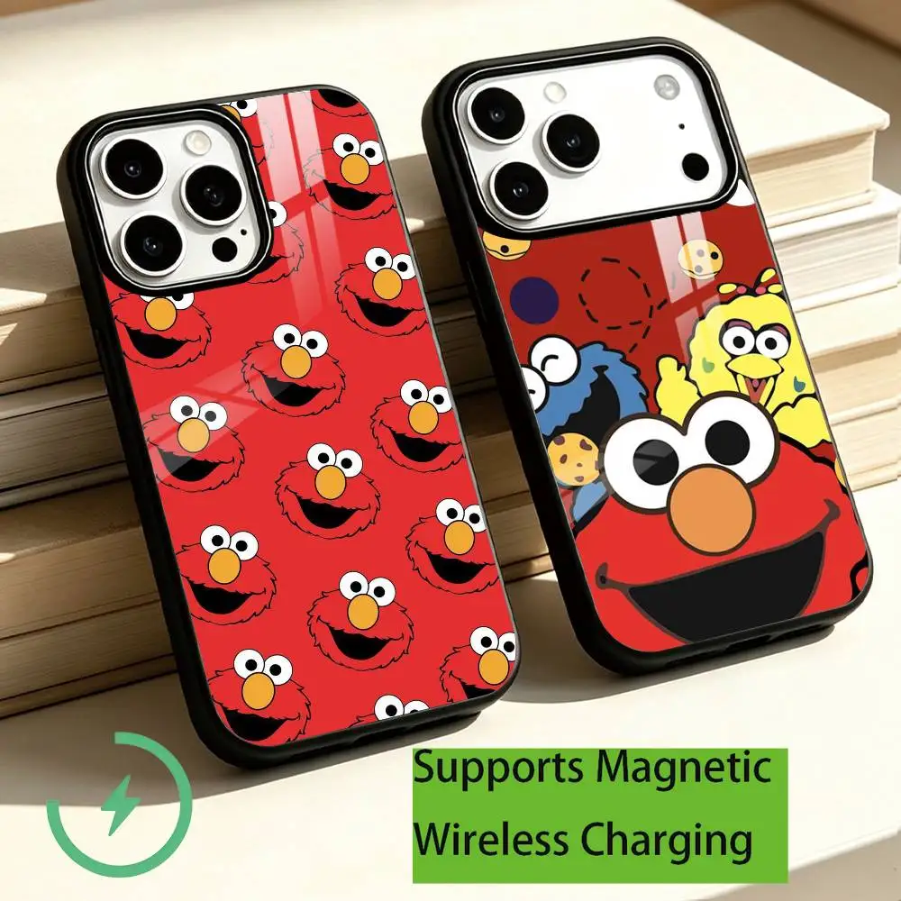 C-Cute cartoon E-Elmo Phone Case For iPhone18,17,16,15,14,13,12,11 Plus,Pro Compatible with magnetic wireless charging Gift