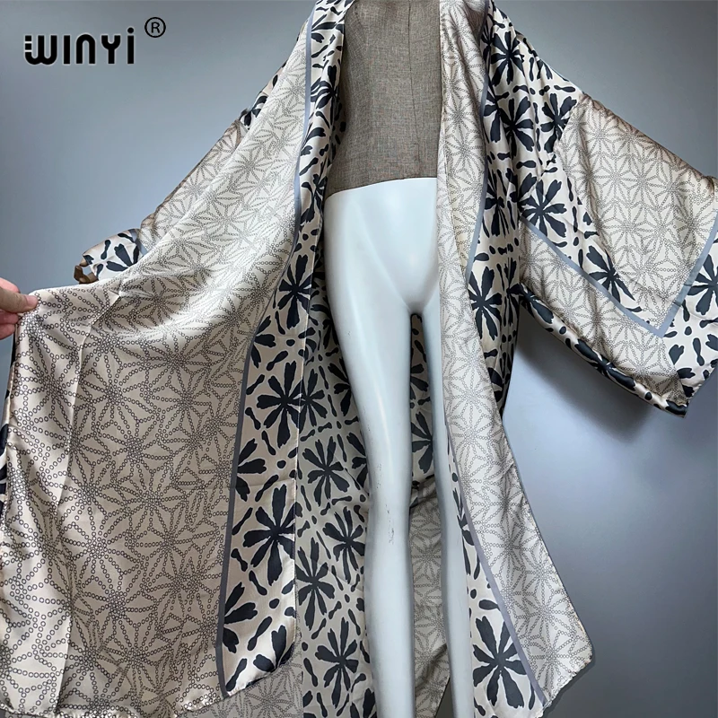 WINYI كيمونو المرأة الأفريقية الصيف عباية امرأة مسلمة سترة الإناث بلوزة فضفاضة حفلة قفطان عادية الشاطئ التستر فستان بوهو