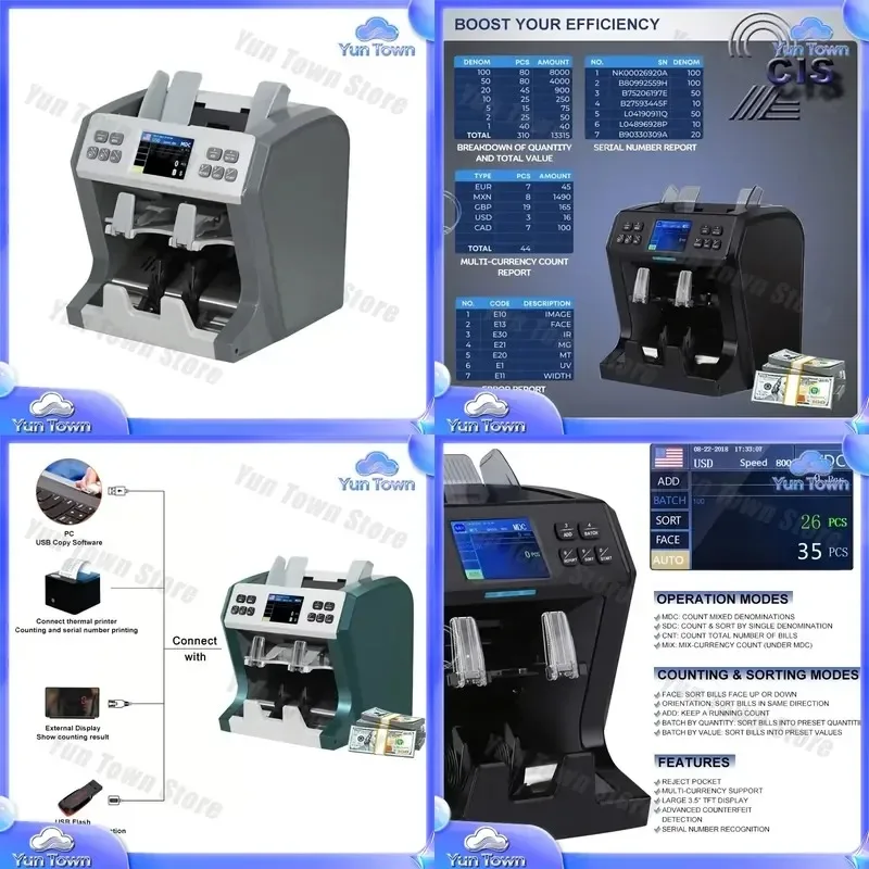 Portable Two Pockets Currency Sorter for Cash Register Equipment for Bank Shop Multi-Currency Checkout Counter Sorting