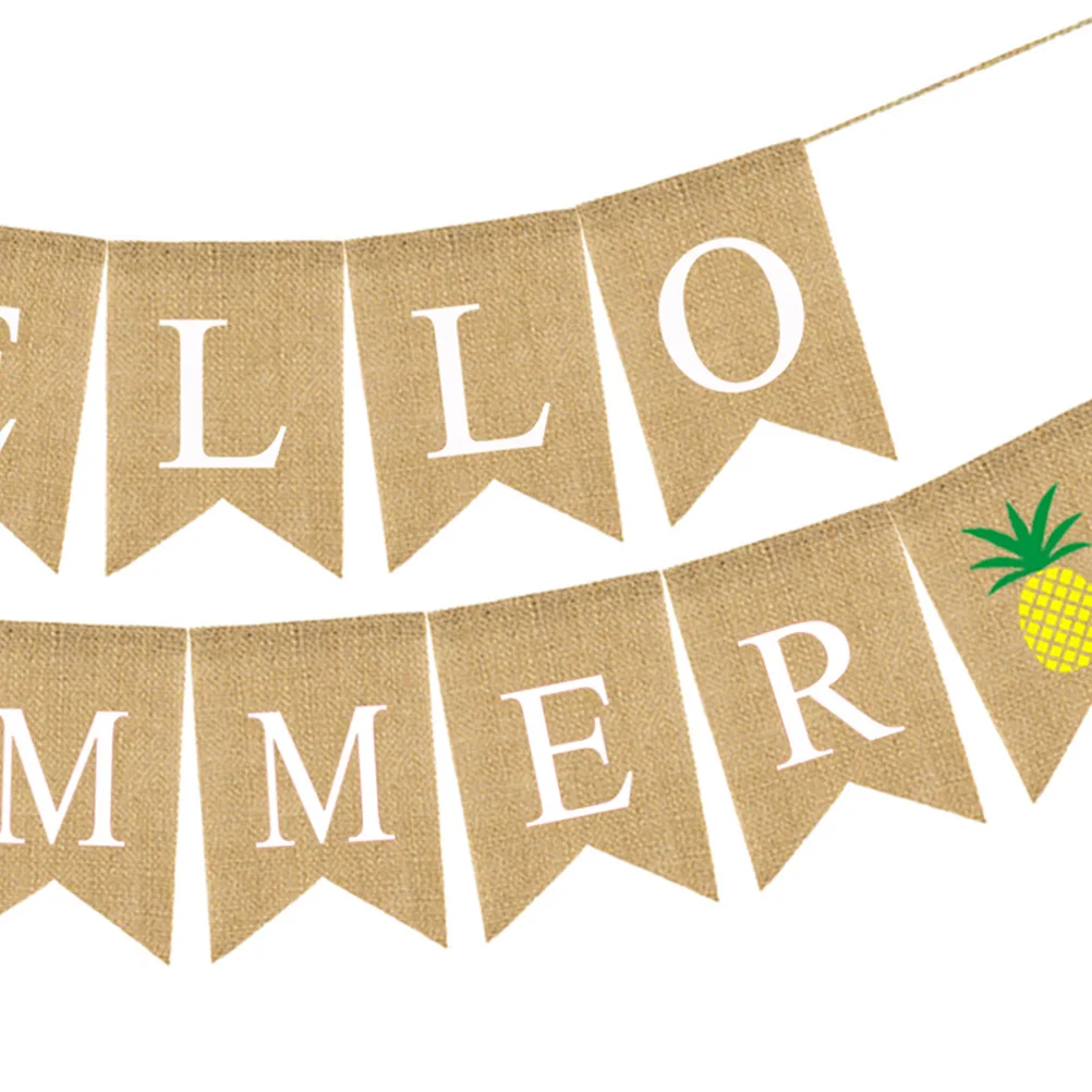 

Hello Summer Colorful Letters Hawaii Party Bunting Banner Pineapple Linen Dovetail Shape Decoration Reusable Burlap
