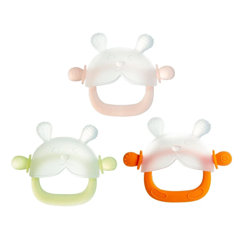 

3pcs Easy Grip Soft Silicone Bunny Teething BPA Free Food Grade Teether Gloves Cartoon Anti-Thumb Teether Ring Infant Teething