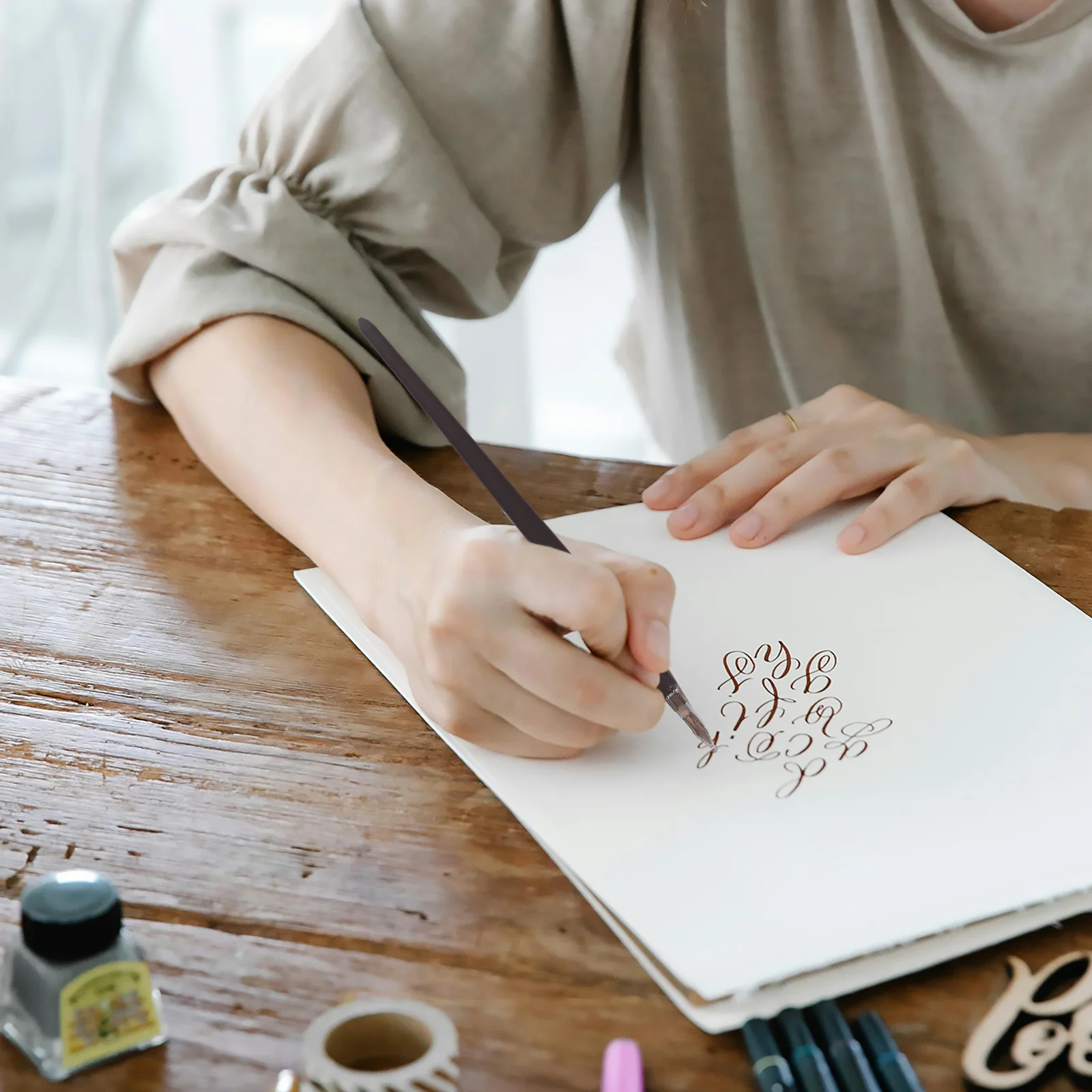 5 قطع من قلم الغمس الخشبي للخط والرسم مجموعة متعددة الاستخدامات للفنانين المبتدئين منحوتة يدويًا