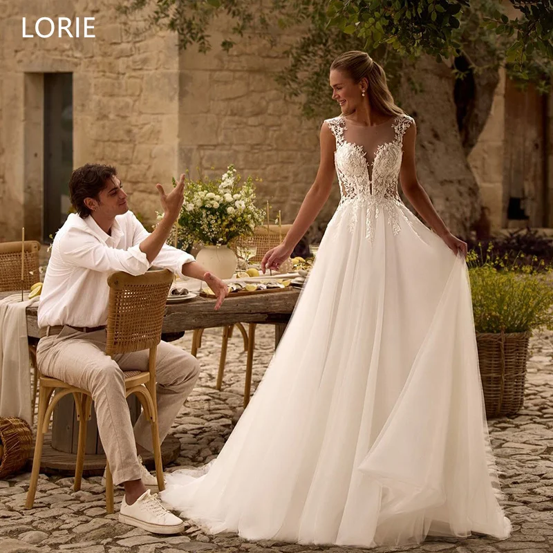 

LORIE Elegant A-Line Lace Wedding Dress Spaghetti Strap Illusion Bride Prom Dresses Backless Bridal Gown 2025 Customized