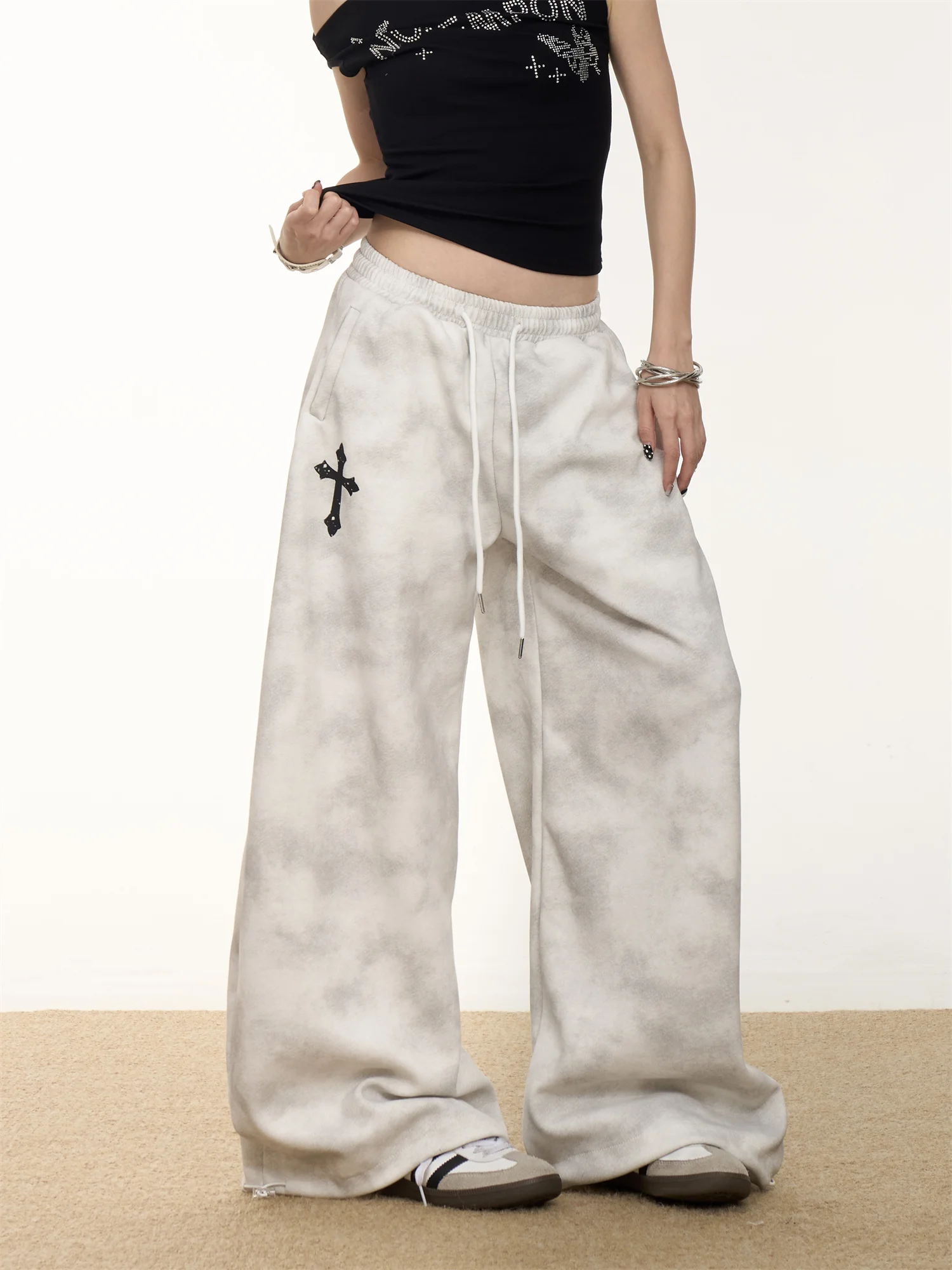 

Женские широкие брюки MARMROO в американском ретро-стиле с принтом, летние, свободные, с высокой талией, драпированные, повседневные, модные