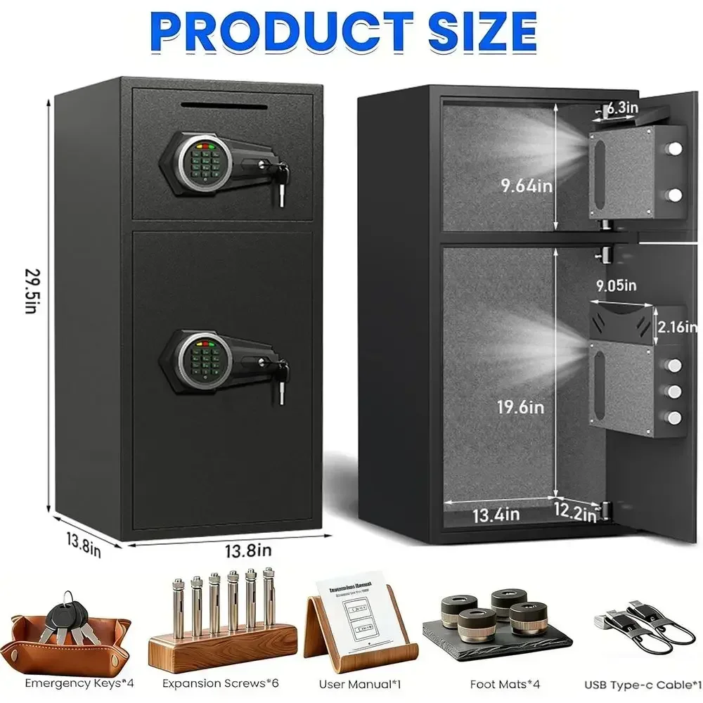 6.5 Cu ft Waterproof Home Safe with Removable Shelves, LED Lights, Dual Alarm, Digital Code, Cash & File Storage