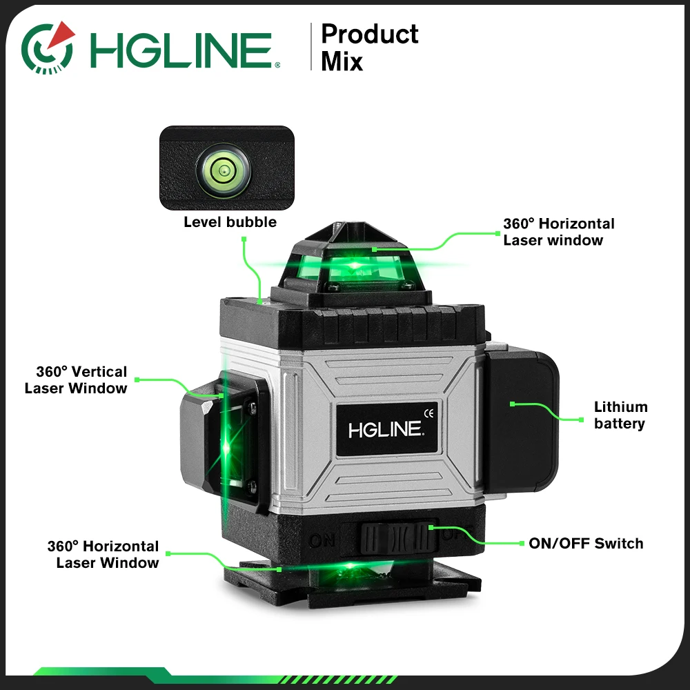HGLINE 4D 16 خطوط مستوى الليزر APP التحكم عن بعد 360 ° عبر قياس شعاع الليزر مستوى الليزر أدوات المستويات الرأسية الأفقية #3