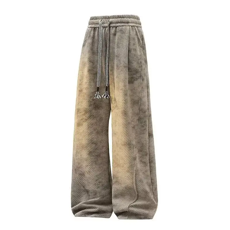 

Men's American Style Tie Dye Casual Pants Fleece Lined Thick Loose Straight Leg Sports Long Pants for Autumn​ Winter