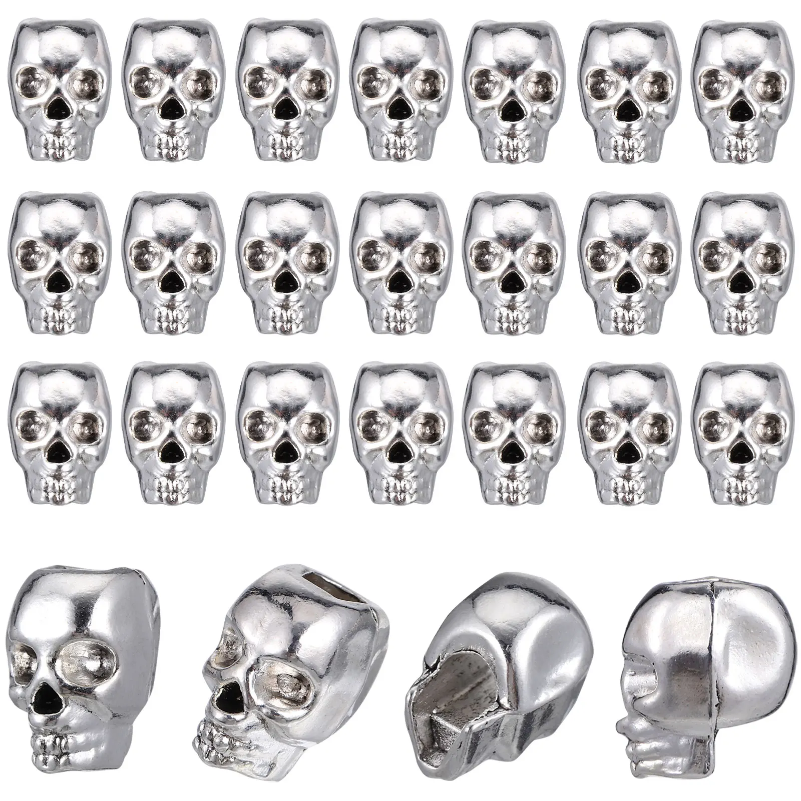 30pcs Skull Spacer Bead Skull Pendant Statue Adornment Terror Prop DIY Necklace Bracelet Earring Make Accessory Halloween Decor