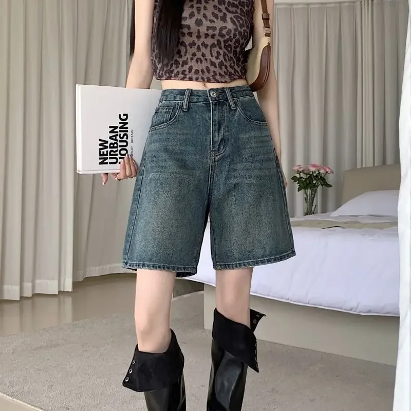 Deeptown Vintage Baggy Jorts blaue Shorts Jeans Frau koreanische Mode weites Bein knielange Jeans hose Streetwear Sommer hose