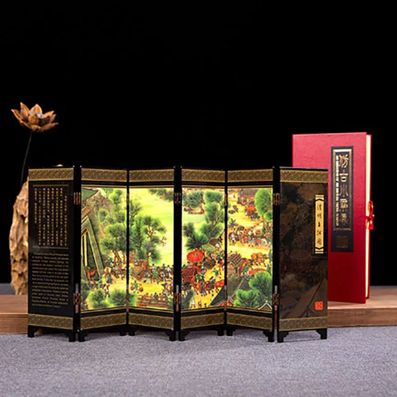 Chinese Style Mini Folding Screens, Panda Decoration, Ornaments, Mini Table Room Glass Partition, Home Decoration