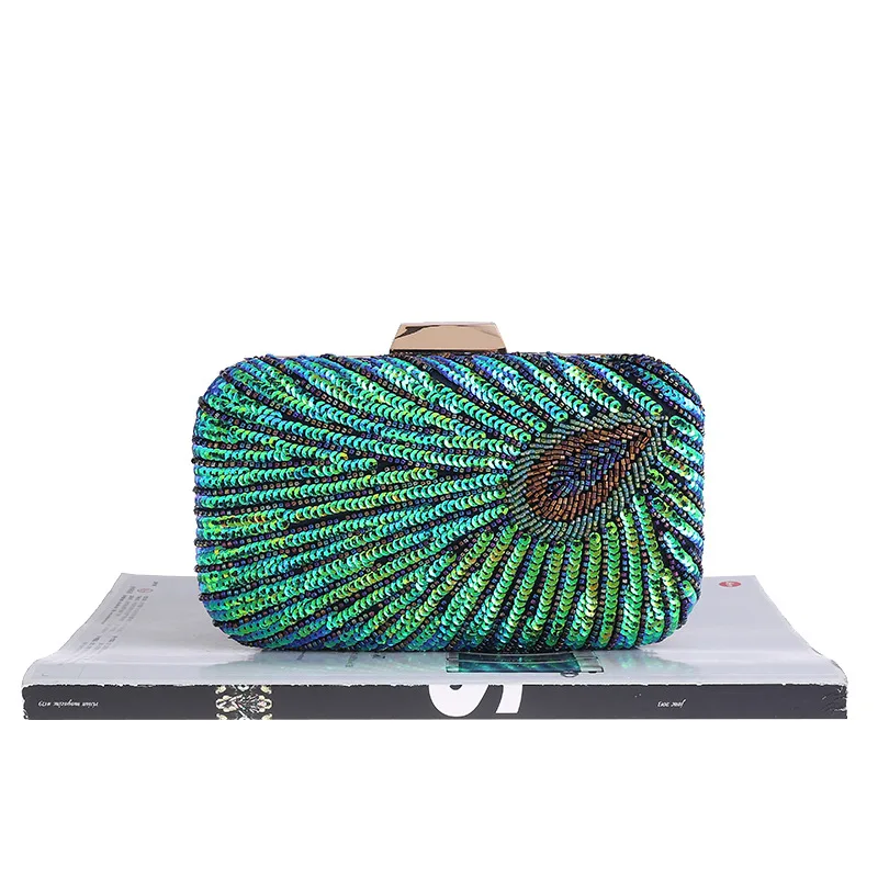

Women's Evening Bag Green Peacock Beaded Sequins Evening Handbag Luxury Banquet Evening Dresses Dinner HandBag