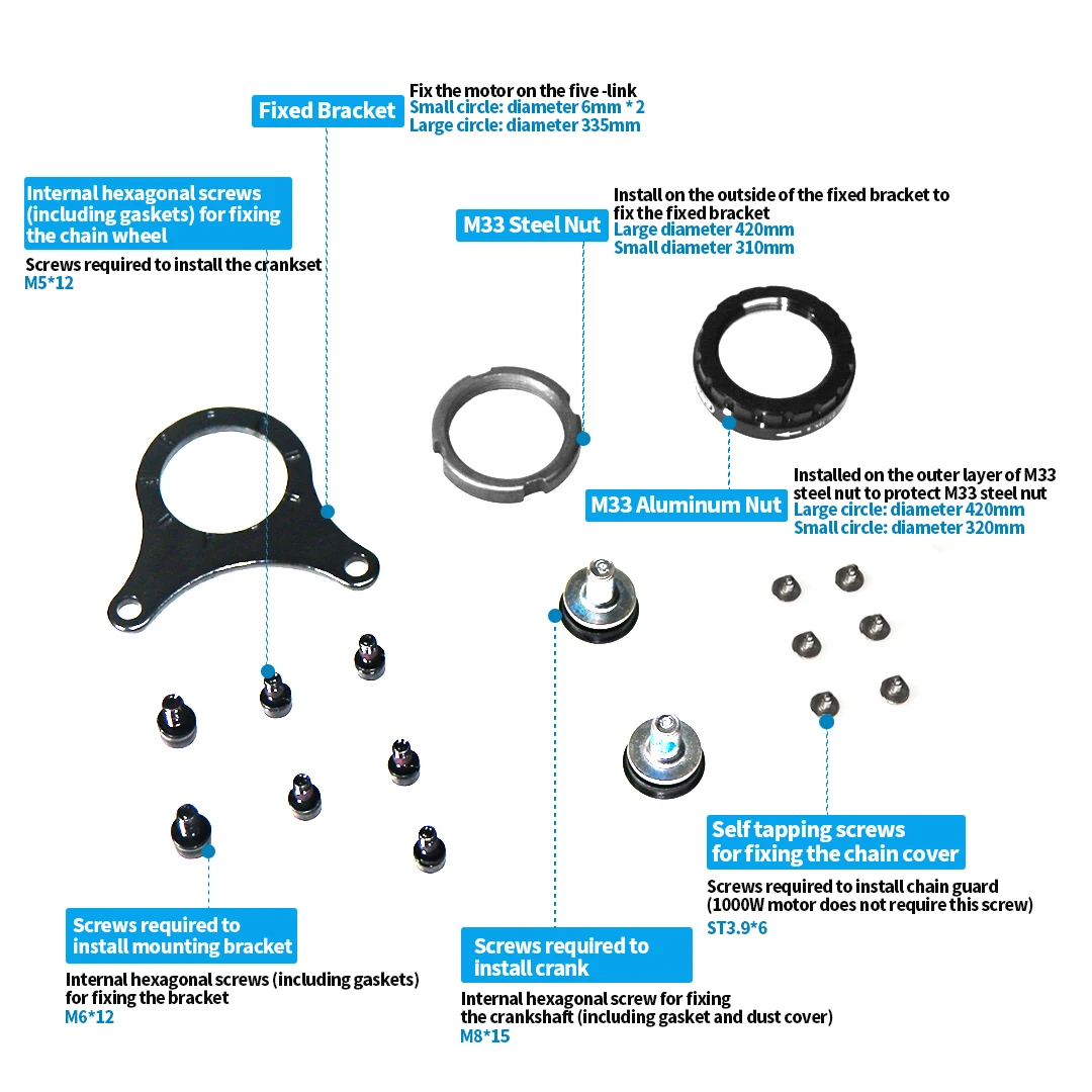 Bafang Mid Motor Kits 68MM 73MM 100MM 120MM Bracket Bottom Installation Screw Nut Gasket 8FUN BBS01B BBS02B BBSHD  Accessories