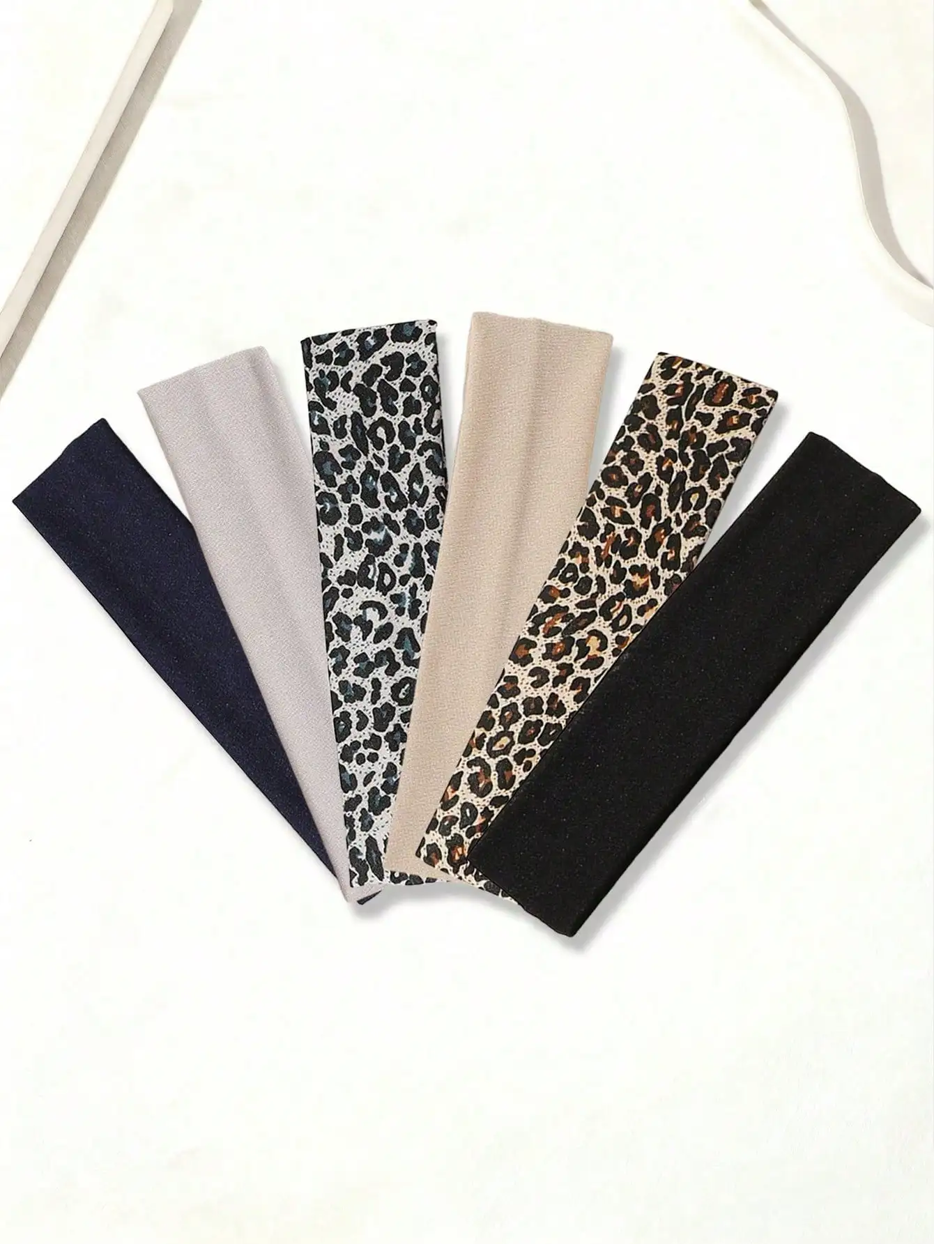 

6pcs Elastic Hair Bands Solid Color Leopard Print Headbands For Sports Casual Wear