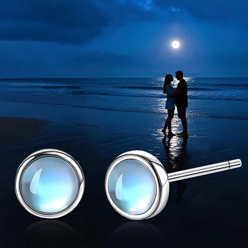 European and American Mini Imitation Moonstone Earrings with Simple Instagram Style and Versatile Commuting Basic Accessories