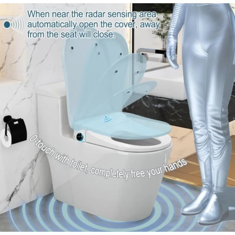 Electric Bidet Toilet Seat Lid , Auto Open/Close Lid & Seat with Radar Sensor,  Warm Water Warm Air Dryer, Heated Seat