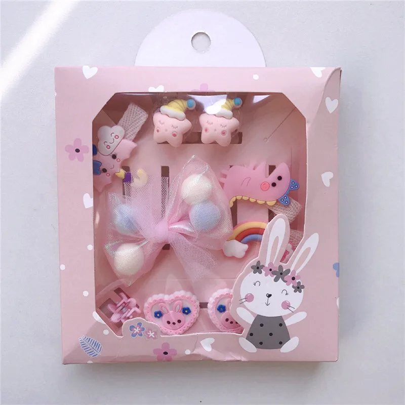 10Pcs/Lot Girls Hair Accessories Set Gift Box Cartoon Clouds Stars Flower Hair Clip Princess Bows Rabbit Bunny Ear New Headdress