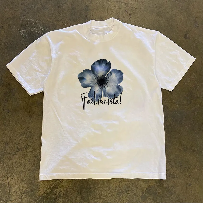 Loose Fit Cotton T-Shirt Short Sleeve Double Thread Pure Cotton American Retro Style Unisex Summer Top for Couples