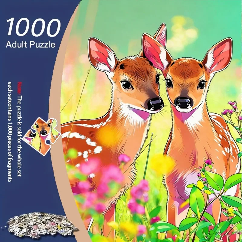 

1000 шт. головоломка с изображением оленя и луга, картонная головоломка премиум-класса для взрослых и пар, портативная кубовидная головоломка для семейной игры, Str