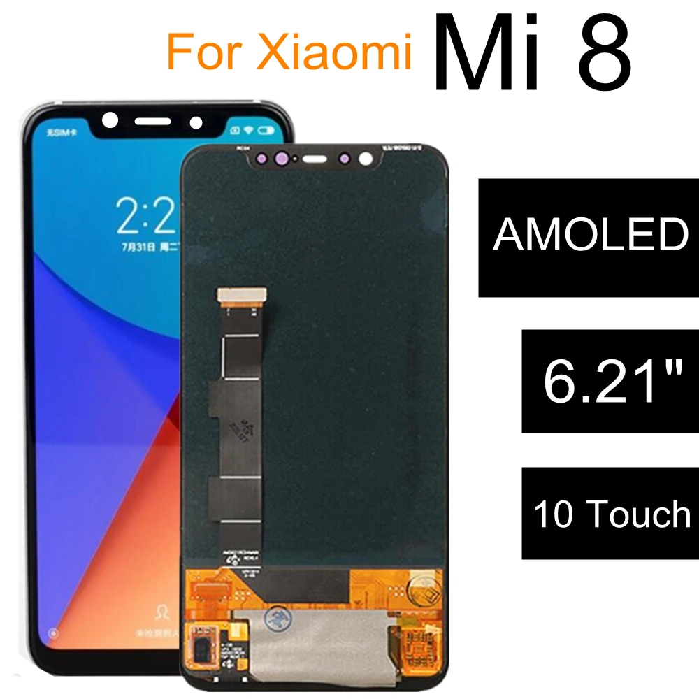 6.21  AMOLED For Xiaomi Mi 8 MI8 SE M1803E1A LCD Display Touch Screen Digitizer Assembly Replacement