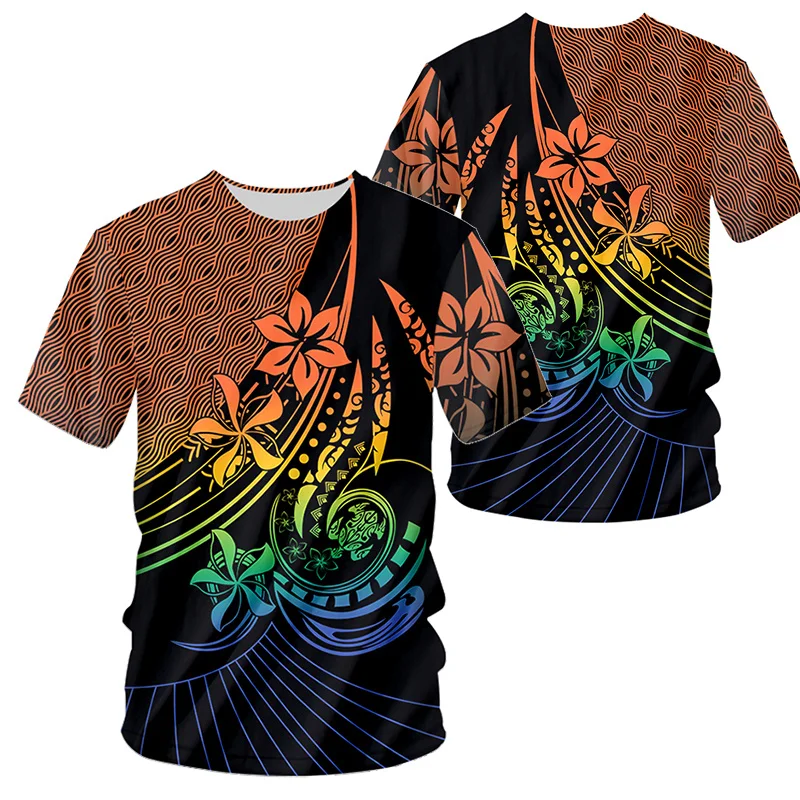 Fashion Vintage 3D Polynesian Tahiti National Flag Tribal Priting T Shirt Men Summer Hawiian Tee Shirts Cool Streetwear Clothing