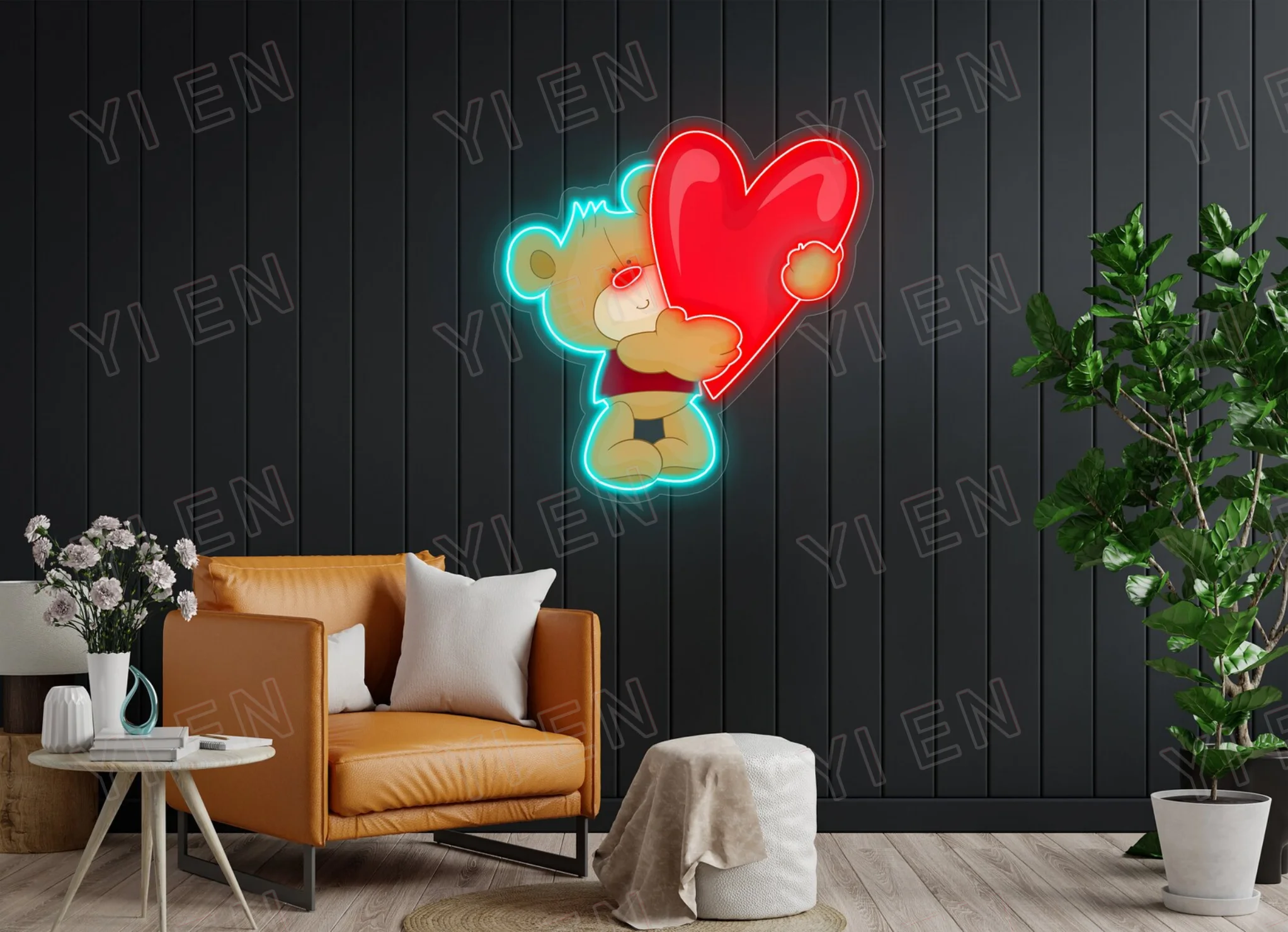 ¡Lindo oso con gran corazón rojo, obra de arte de neón! Letrero artístico de luz LED de oso, decoración de neón Ideal para el hogar, fiesta, negocios, perfecto para Ani