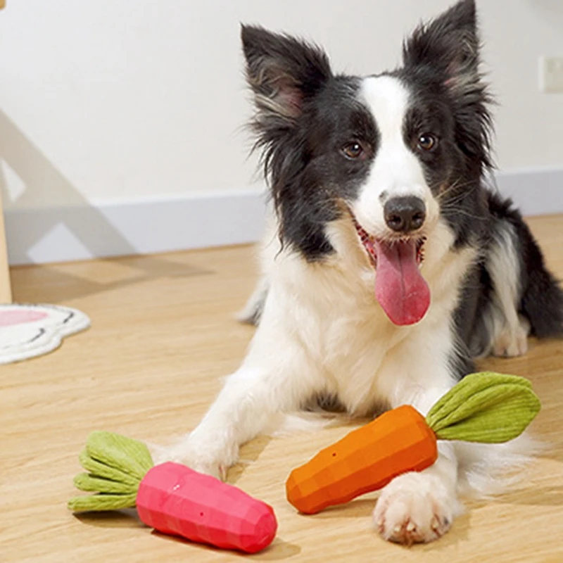 Dog Squeak Toy Indestructible Rubber Carrot Dog Training And Cleaning Toy Interactive Tough Interactive Tough