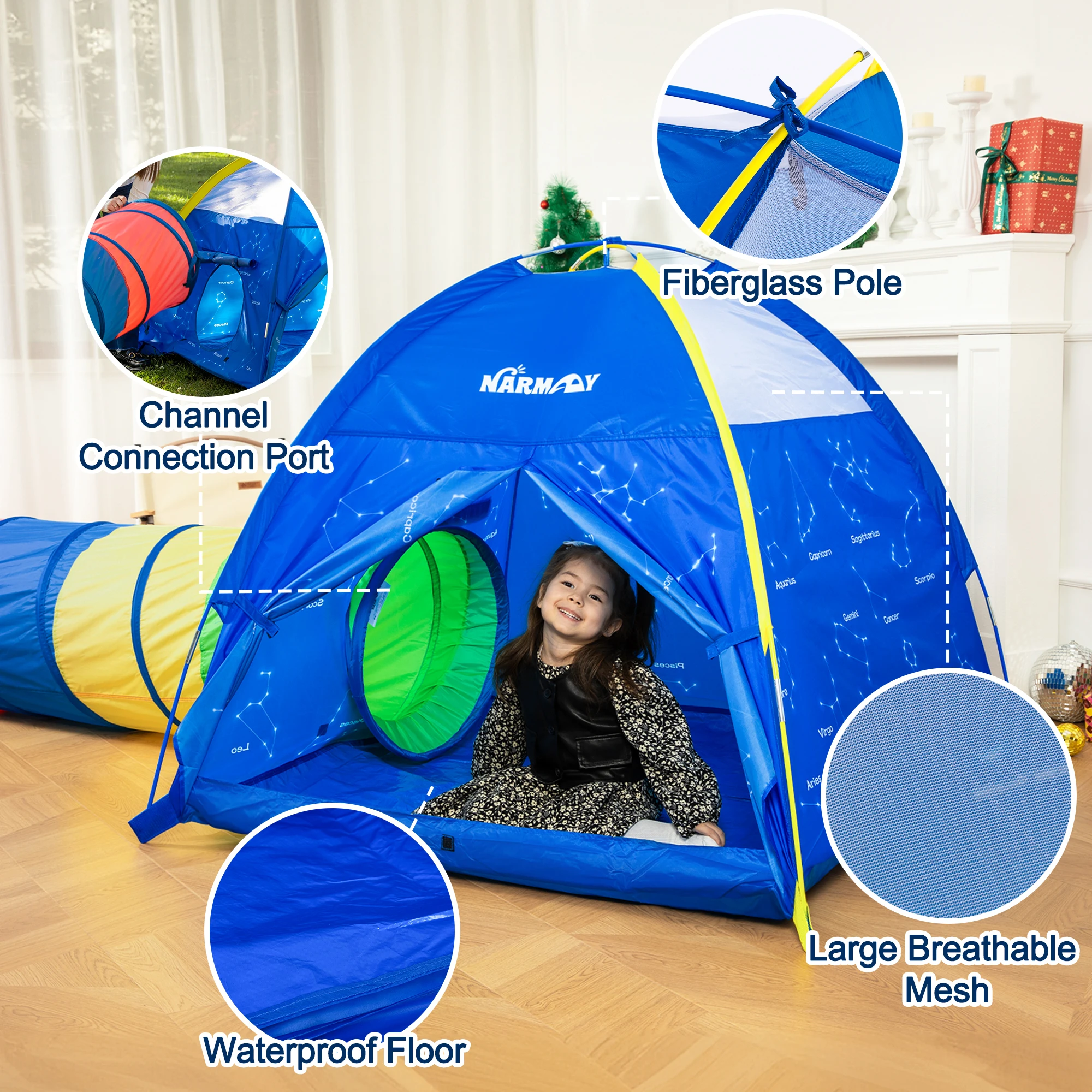 Crianças brincam tenda azul céu estrelado cúpula tenda para crianças diversão interna/externa