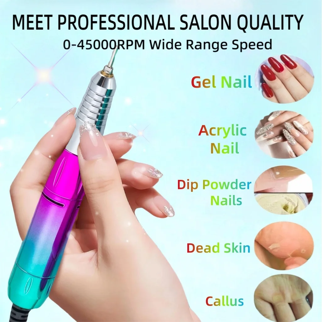 45000 rpm profissional elétrica máquina de broca do prego display hd metal manicure caneta para acrílico manicure prego broca gel arte