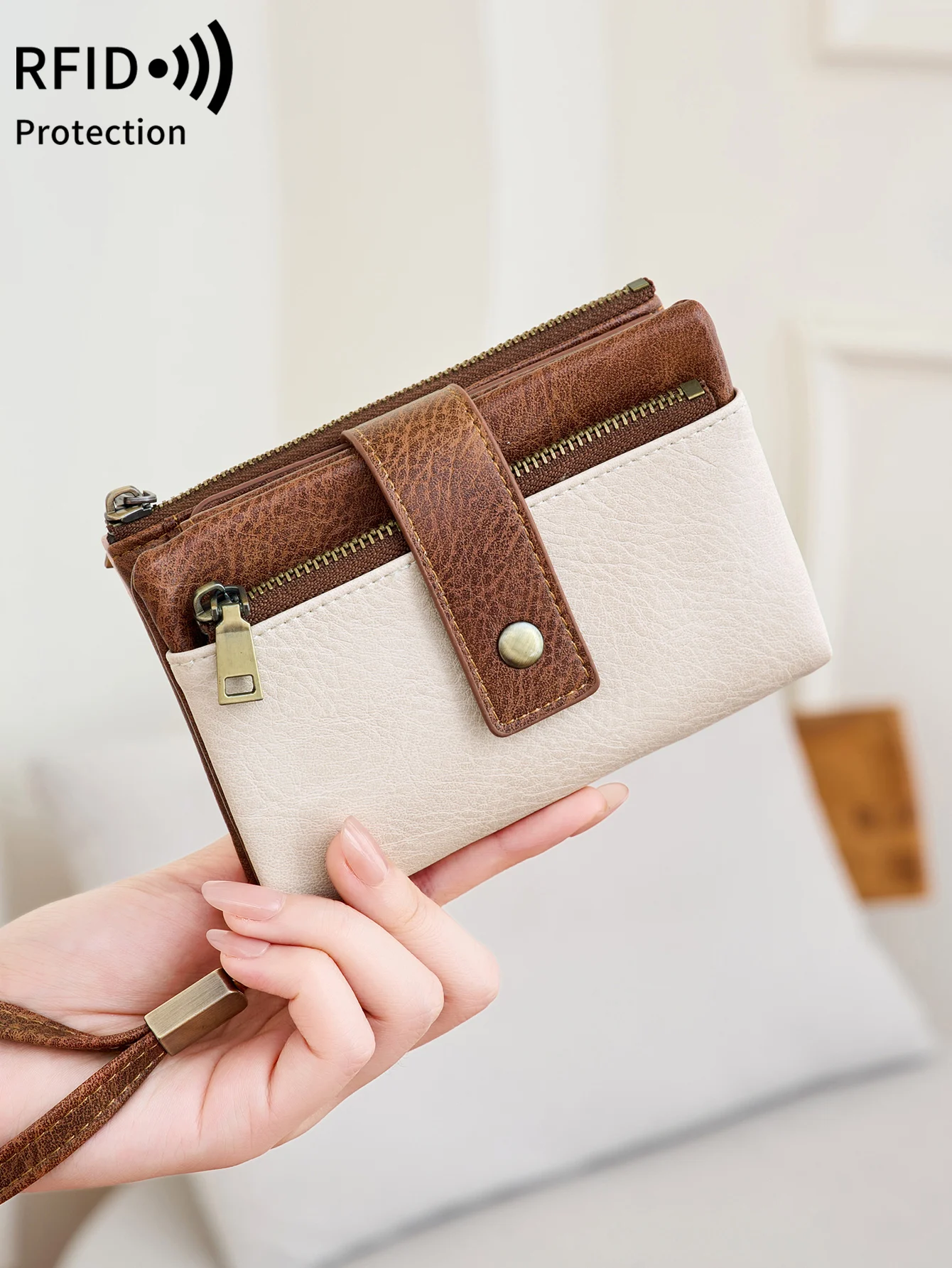 

Минималистичный женский кошелек, двойной клатч, RFID, противоугонный, большой вместительный держатель для кредитных карт, держатель для карт, кожаный кошелек для монет