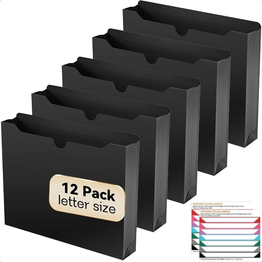 

Plastic File Jackets Letter Size12 Pack Reinforced Manilla File Pocket Folders Heavy Duty File Folders with Straight Cut Tab 2