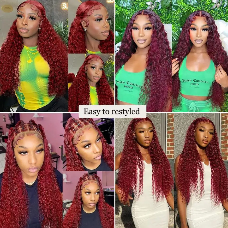 13x6 hd lace frontal human hair wig 30 40 Inch Burgundy 99J Burgundy Deep Wave 13x4 Frontal Red Curly Wigs Remy For Women choice