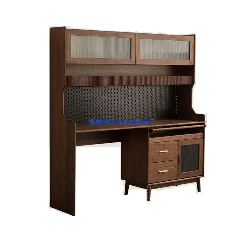 

Nordic cherry wood black walnut solid wood dining side cabinet dining table integrated folding storage cabinet against the w