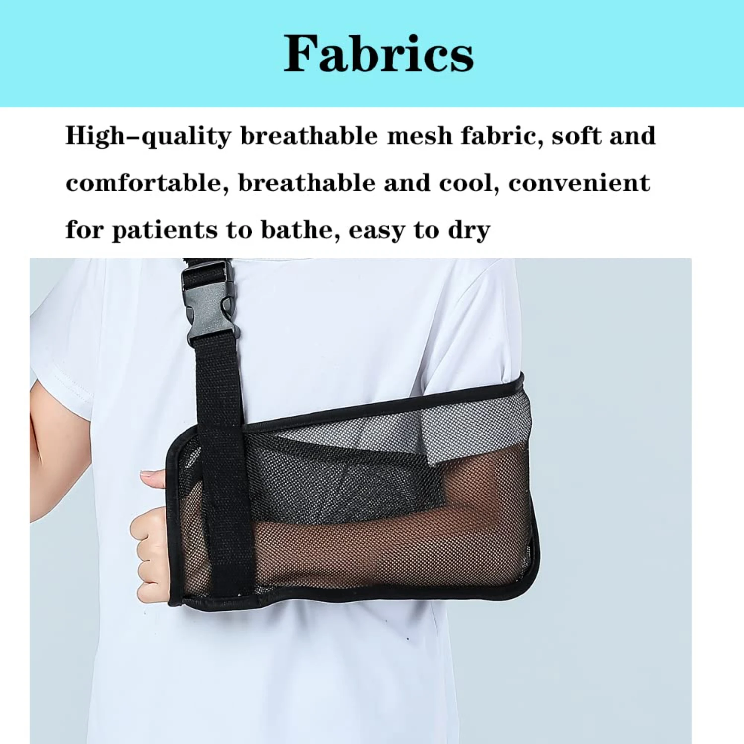 Comfortable and luxurious black mesh arm sling for rapid recovery from shoulder, elbow, arm, and wrist injuries. Ideal shoulder 