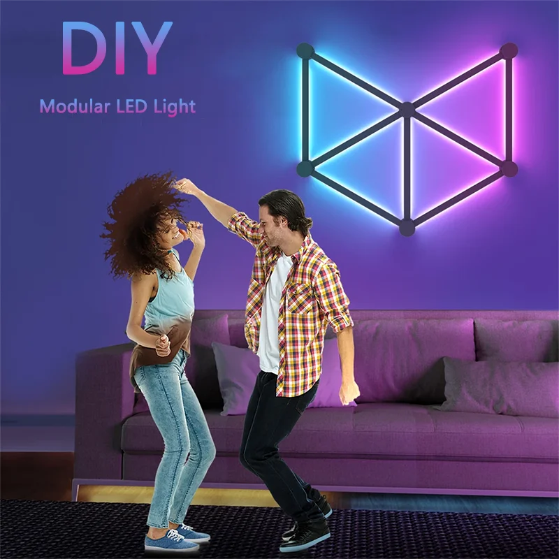 

Модульный светильник Smart DIY, настенный светильник RGB LED с управлением через приложение, Bluetooth, пульт дистанционного управления, ночник для игровой атмосферы