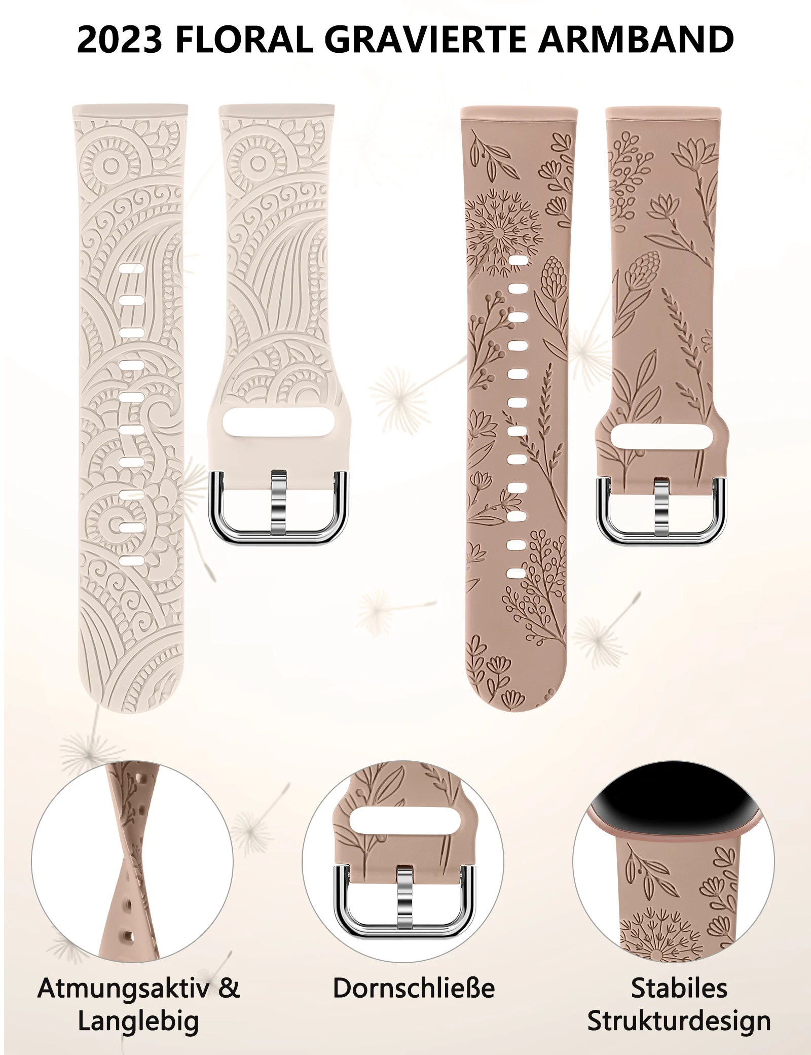 Wearlizer 2 Packs Floral Engraved Band for Fitbit Versa 4 3/Sense 2/Sense Wristband Women Soft Silicone Watchband for Versa 3 image 4