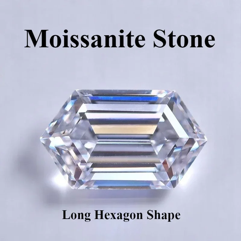 

L-Moissanite Stone Long Hexagon Shape White Color Special Cut Charm Bead for DIY Jewelry Making Rings Selectable Certificate