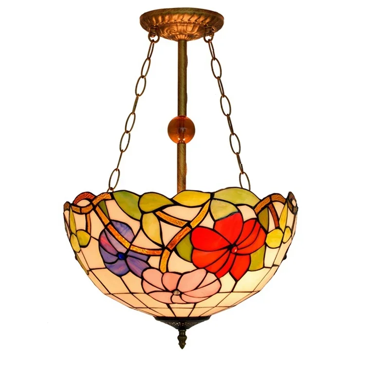 Morning Glory Pendant Stain Light Shades 16 Inch Flowers for Chandelier Luxury Lampstained Tiffany Stained Glass Hanging Lamp