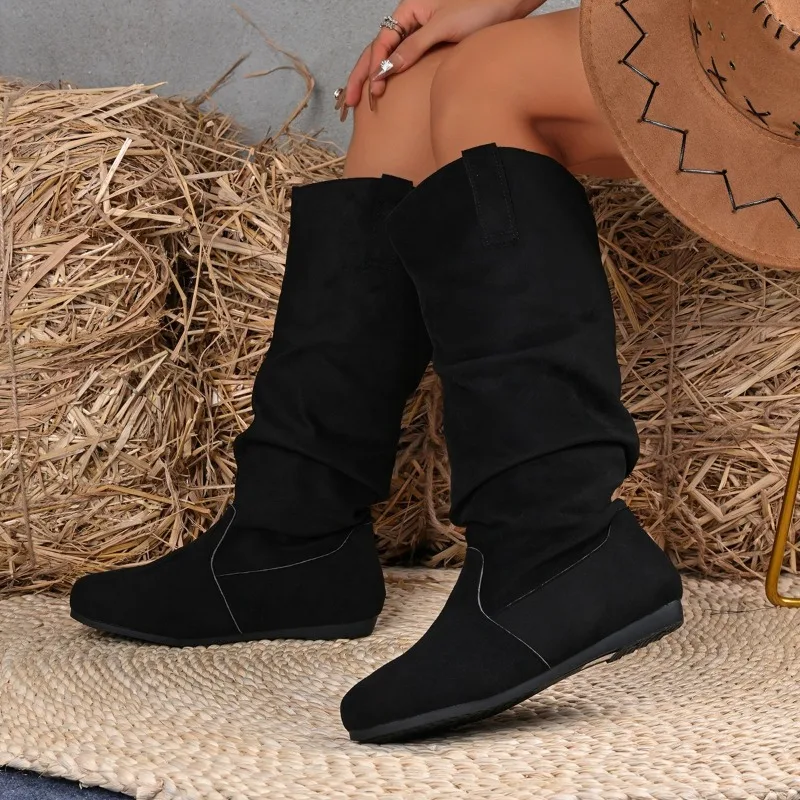 

Новинка 2025, повседневные модные женские ботинки на плоской подошве со сложенной внутренней молнией и высоким берцем, удобная обувь Женские Ботинки