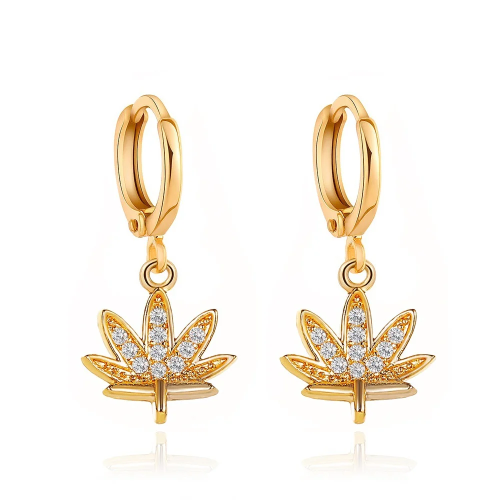 Shiny Maple Leaves Earrings for Women Creative Leaves Pendant Copper Hoop Earrings Jewelry Gifts for Bestfriend Girl Trend